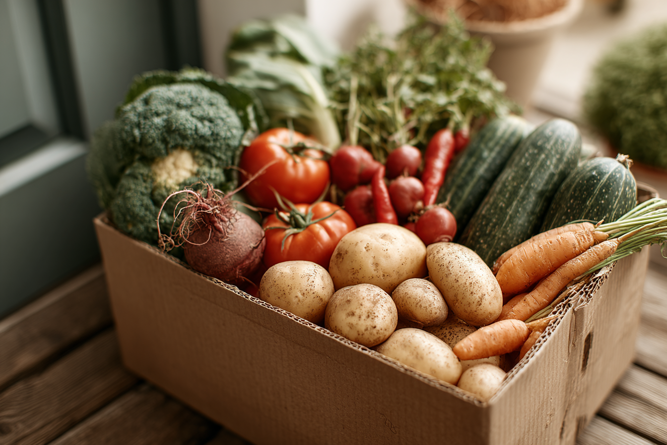 Жінка старшого віку з корзиною свіжих овочів